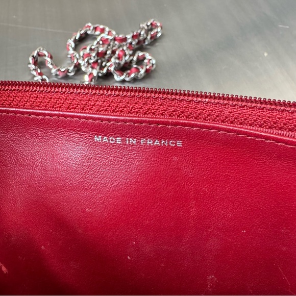 Chanel Classic Lambskin Quilted Wallet On Chain in Red - Picture 7 of 9